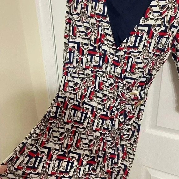 Laundry Shelli Segal Patterned 3/4 Sleeve Faux Wrap Dress Size S - Picture 12 of 14